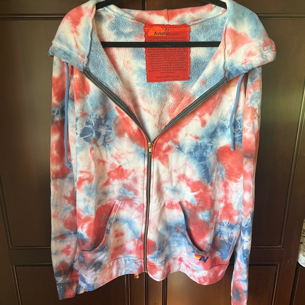Red White and Blue Tie Dye Zip Up